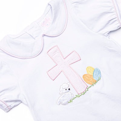 Sunday Gathering Applique Dress, White