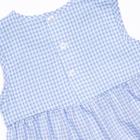 School Days Applique Dress, Blue Check