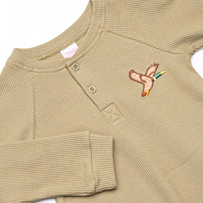 Flying Home Embroidered Waffle Knit Bubble, Sage Green