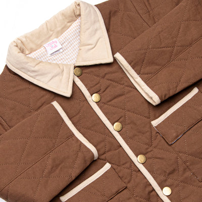 Corduroy Collar Quilted Coat, Hickory Brown