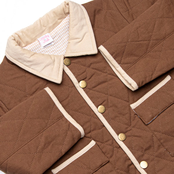 Corduroy Collar Quilted Coat, Hickory Brown