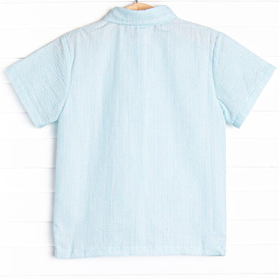 Seasonal Seersucker Button-Down Shirt, Blue