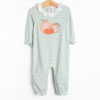 Patterned Pumpkins Applique Ruffle Romper, Green