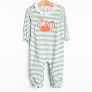 Patterned Pumpkins Applique Ruffle Romper, Green