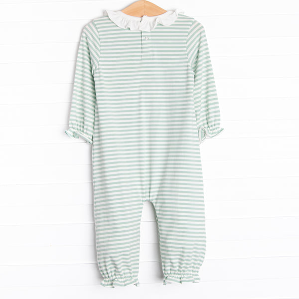 Patterned Pumpkins Applique Ruffle Romper, Green