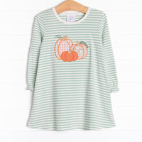 Patterned Pumpkins Applique Dress, Green