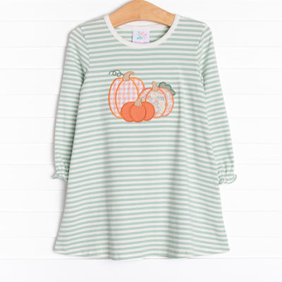 Patterned Pumpkins Applique Dress, Green