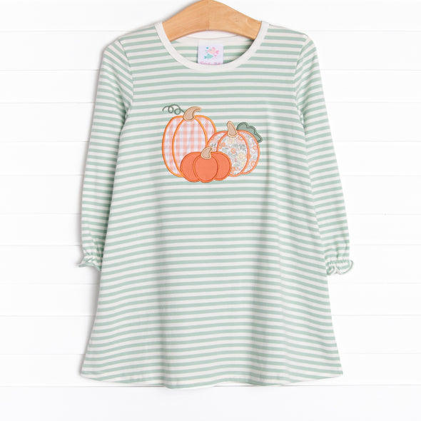 Patterned Pumpkins Applique Dress, Green