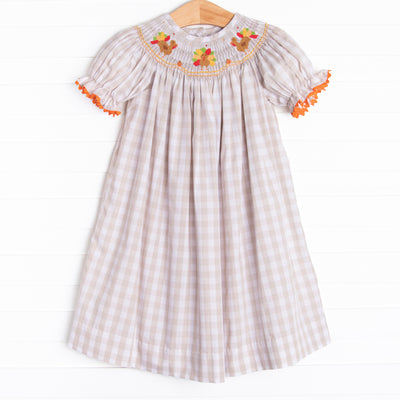 Thanksgiving Tradition Smocked Bishop Dress, Tan – Stitchy Fish