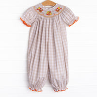 Thanksgiving Tradition Smocked Romper, Tan
