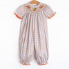 Thanksgiving Tradition Smocked Romper, Tan