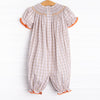 Thanksgiving Tradition Smocked Romper, Tan