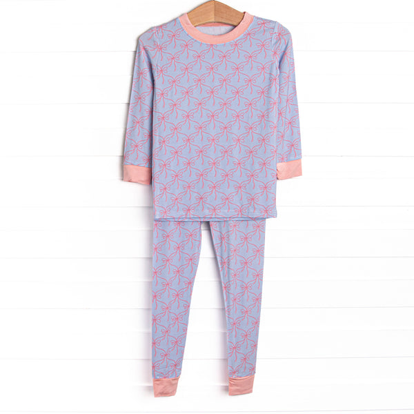Bluebell Bows Bamboo Pajama Set, Blue