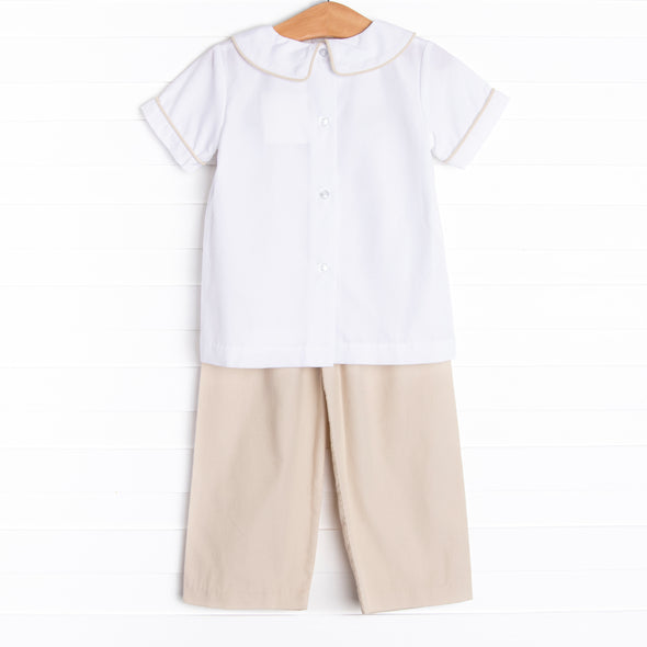 Turkey Trot Embroidered Pant Set, Tan