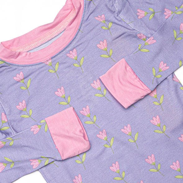 Tulip Blooms Bamboo Pajama Set, Purple