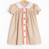 Turkey Trot Embroidered Dress, Tan