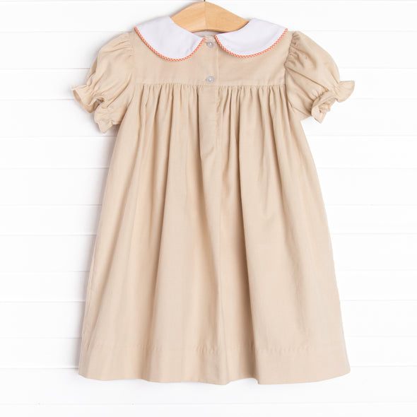 Turkey Trot Embroidered Dress, Tan
