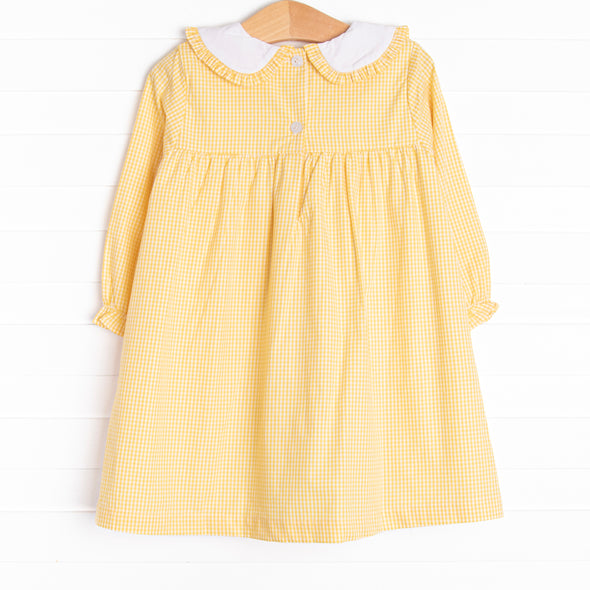 Feathered Friends Applique Dress, Yellow