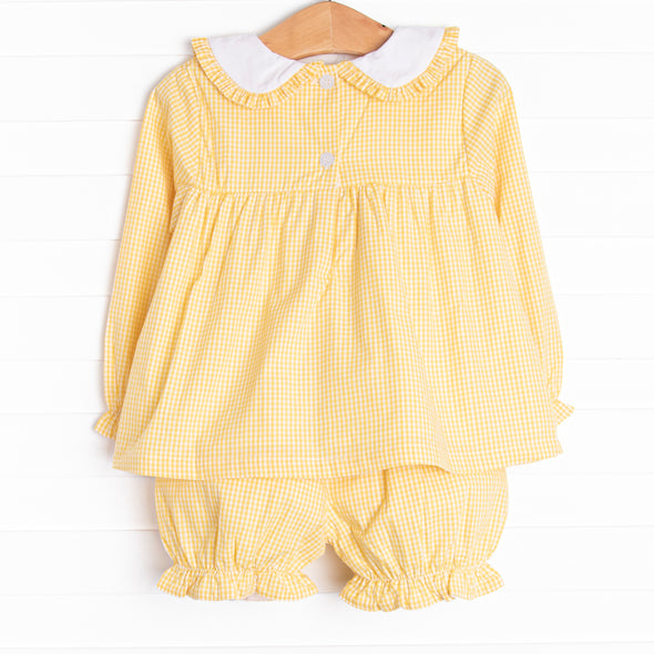 Feathered Friends Applique Bloomer Set, Yellow