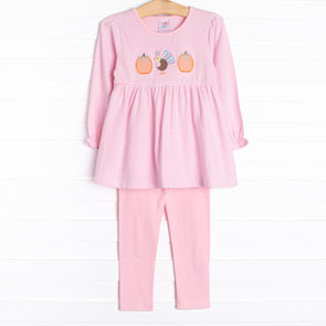 Gobbles and Ghords Applique Legging Set, Pink