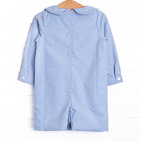 Multicolored Mouse Smocked Short Romper, Blue Gingham