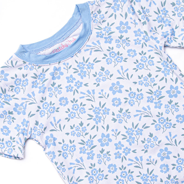 Portofino Petals Bamboo Pajama Short Set, Blue