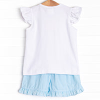 Marine Mammals Smocked Ruffle Short Set, Aqua