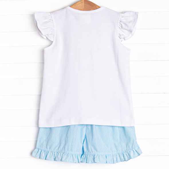 Marine Mammals Smocked Ruffle Short Set, Aqua