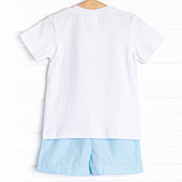 Marine Mammals Smocked Short Set, Aqua