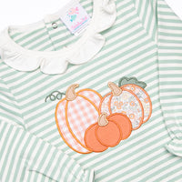 Patterned Pumpkins Applique Ruffle Romper, Green