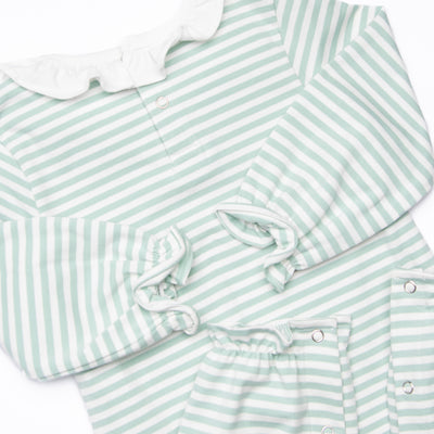 Patterned Pumpkins Applique Ruffle Romper, Green
