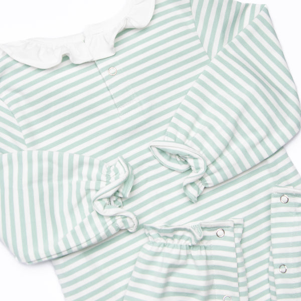 Patterned Pumpkins Applique Ruffle Romper, Green