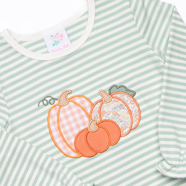Patterned Pumpkins Applique Dress, Green