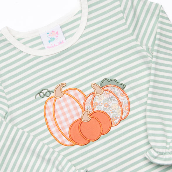 Patterned Pumpkins Applique Dress, Green