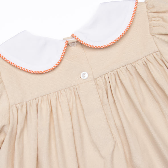 Turkey Trot Embroidered Dress, Tan