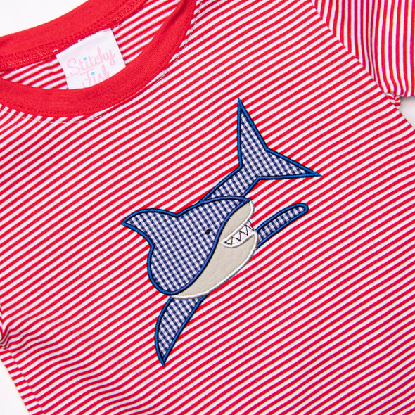 Shark Swarm Applique Short Set, Red