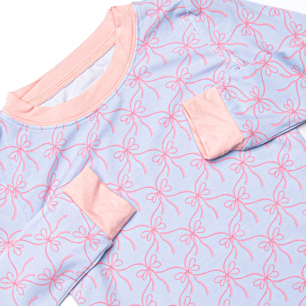 Bluebell Bows Bamboo Pajama Set, Blue