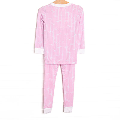 Ribbon Rows Bamboo Pajama Set, Pink