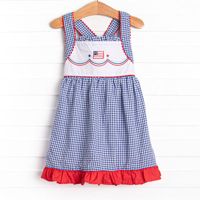 Banner Yet Wave Embroidered Dress, Blue