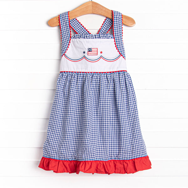 Banner Yet Wave Embroidered Dress, Blue