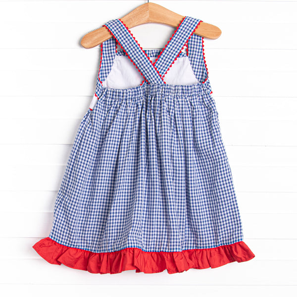 Banner Yet Wave Embroidered Dress, Blue