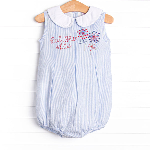 Light Up the Night Embroidered Bubble, Blue Seersucker