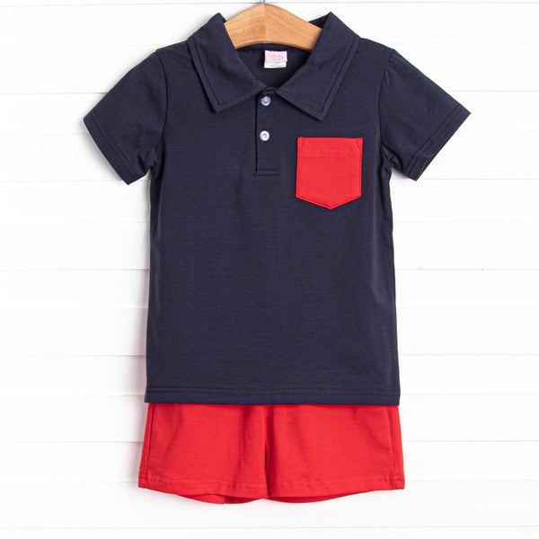All-American Classic Polo Short Set, Blue
