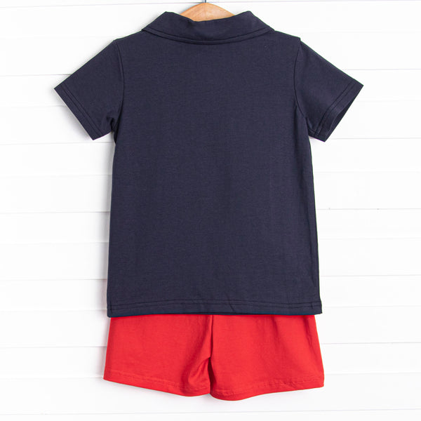 All-American Classic Polo Short Set, Blue