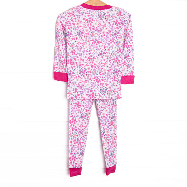 Ditsy Floral Dreams Bamboo Pajama Set, Dark Pink