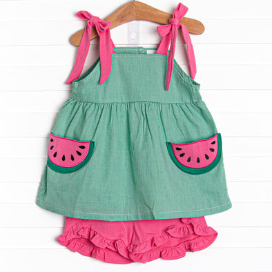 Sweet Slice Applique Pocket Short Set, Green