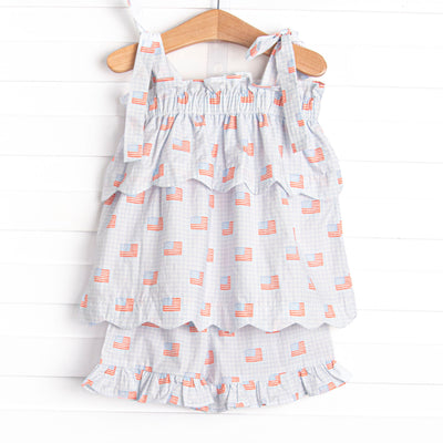 Patriotic Spirit Scalloped Short Set, Blue