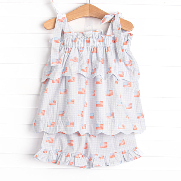 Patriotic Spirit Scalloped Short Set, Blue