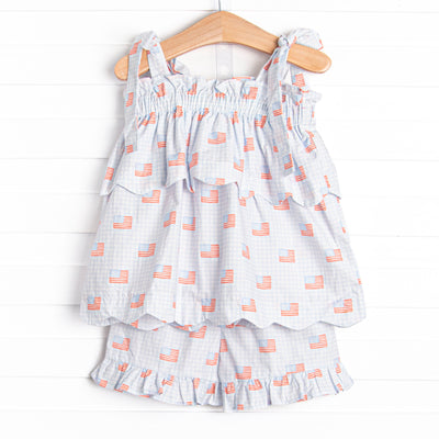 Patriotic Spirit Scalloped Short Set, Blue