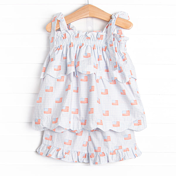 Patriotic Spirit Scalloped Short Set, Blue